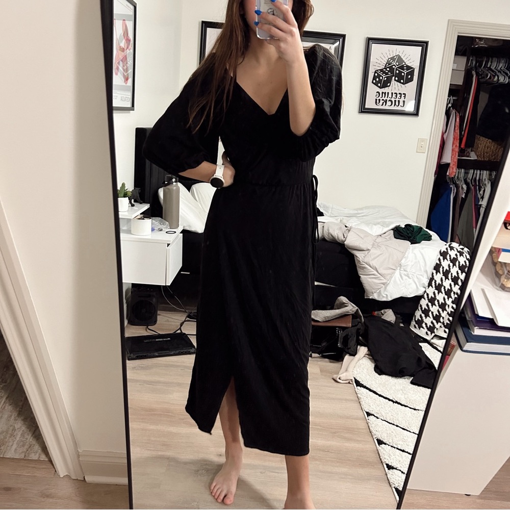 Reformation Black Wrap Dress